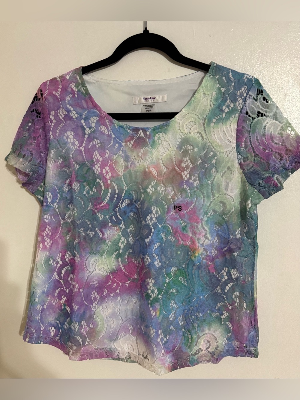 TanJay Multicolor Lace Short-Sleeve Top Size Small Petite NWT